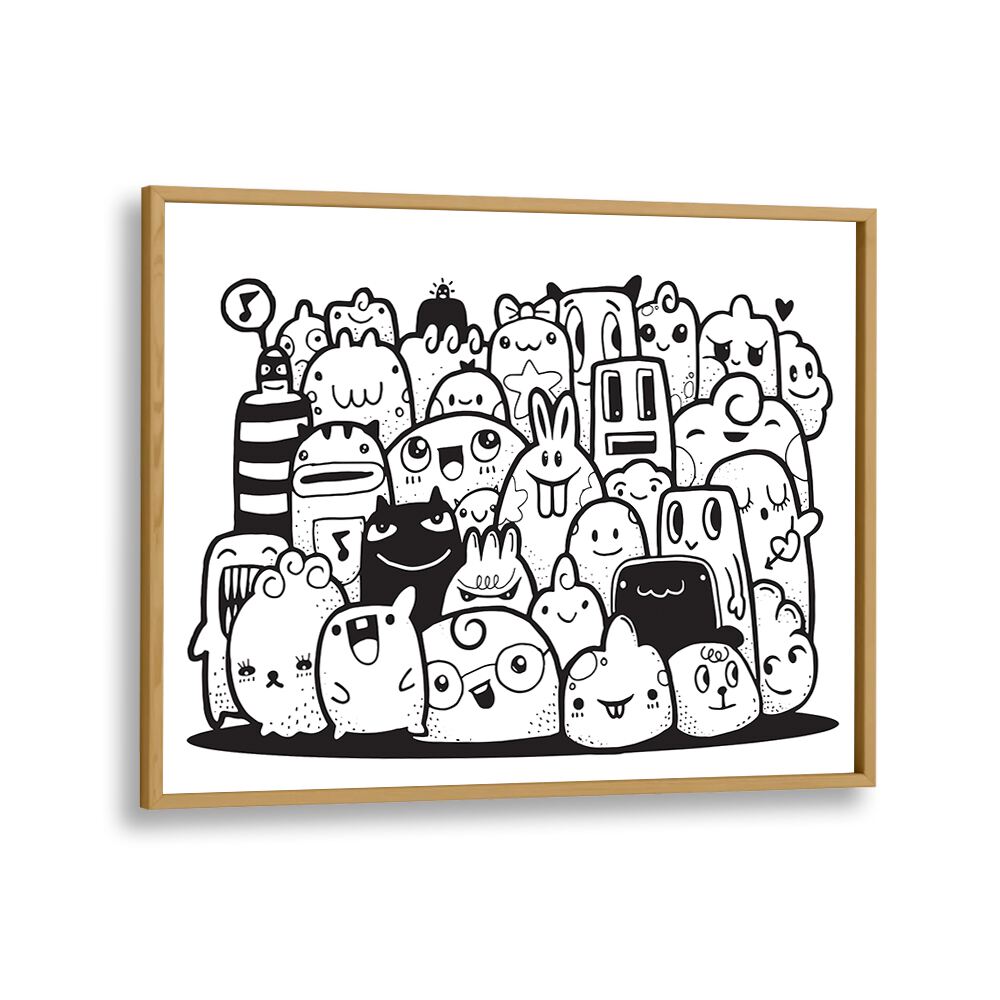 Kawai Doodle Art Artwork in Oak Wood Plain Frame