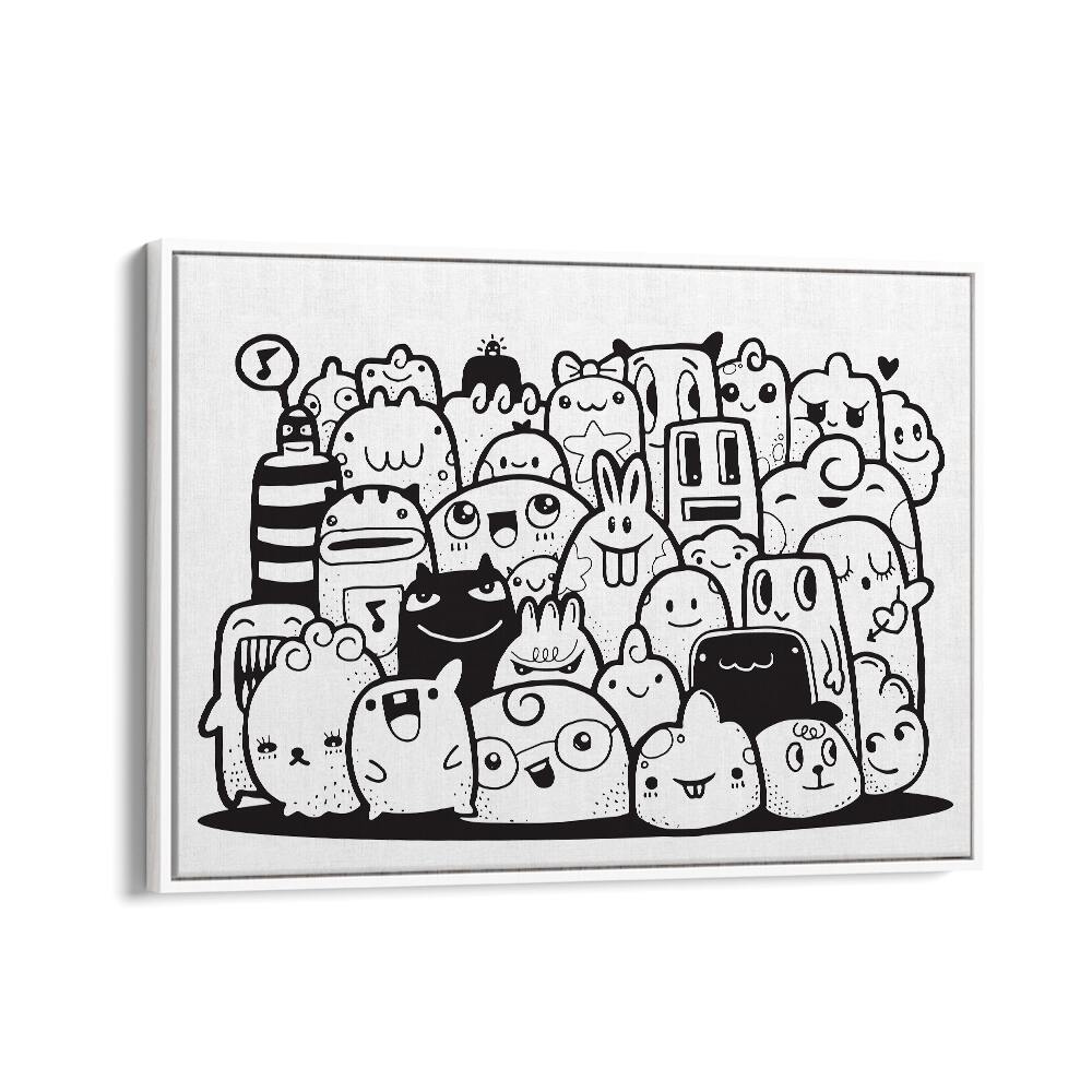 Kawai Doodle Art Artwork in White Floater Frame