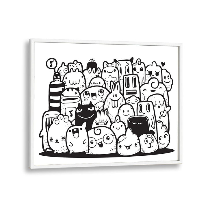 Kawai Doodle Art Artwork in White Plain Frame