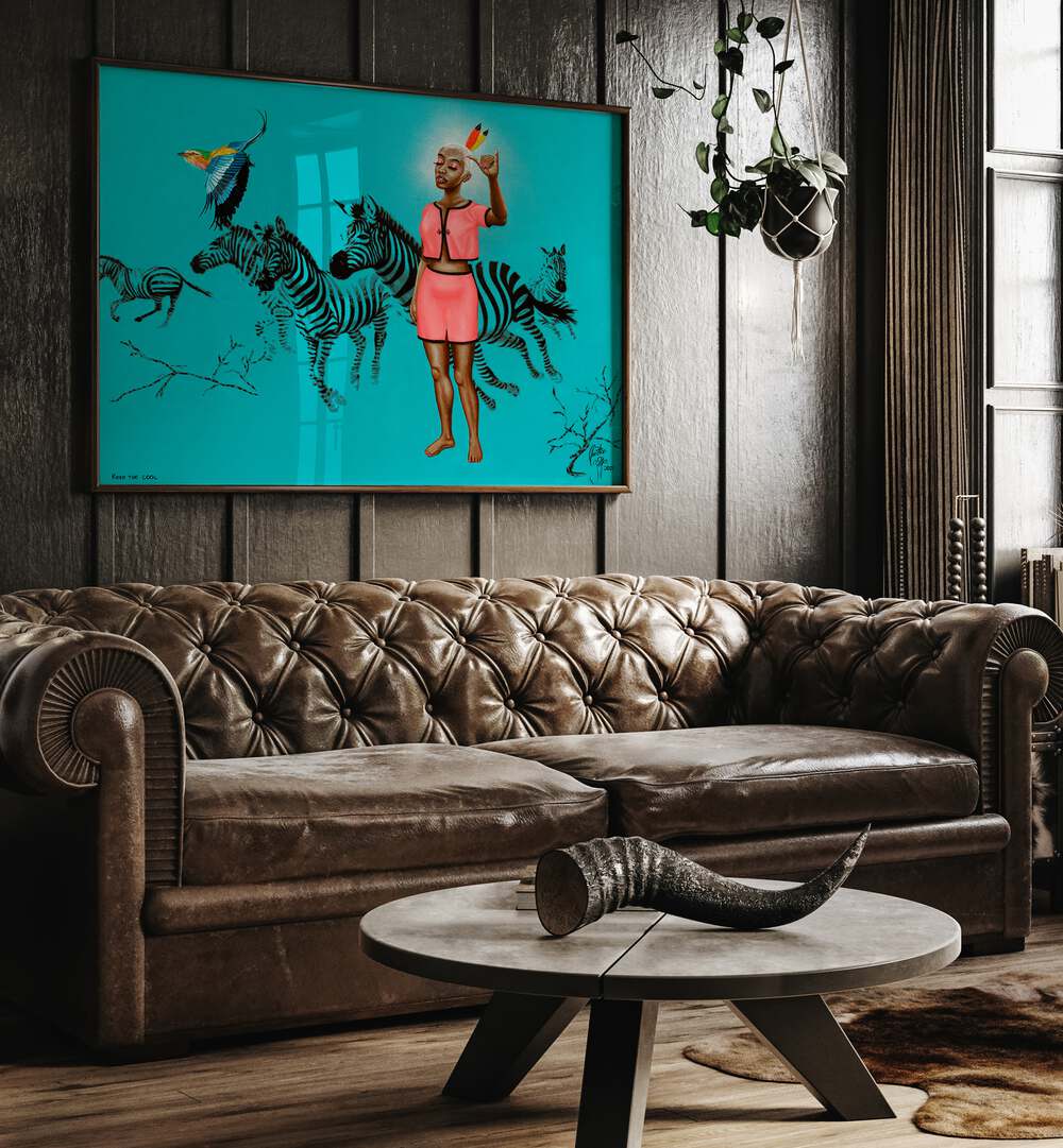 Keep The Cool By Christian Beijer African Artwork Placed on a wall In A Living Room 