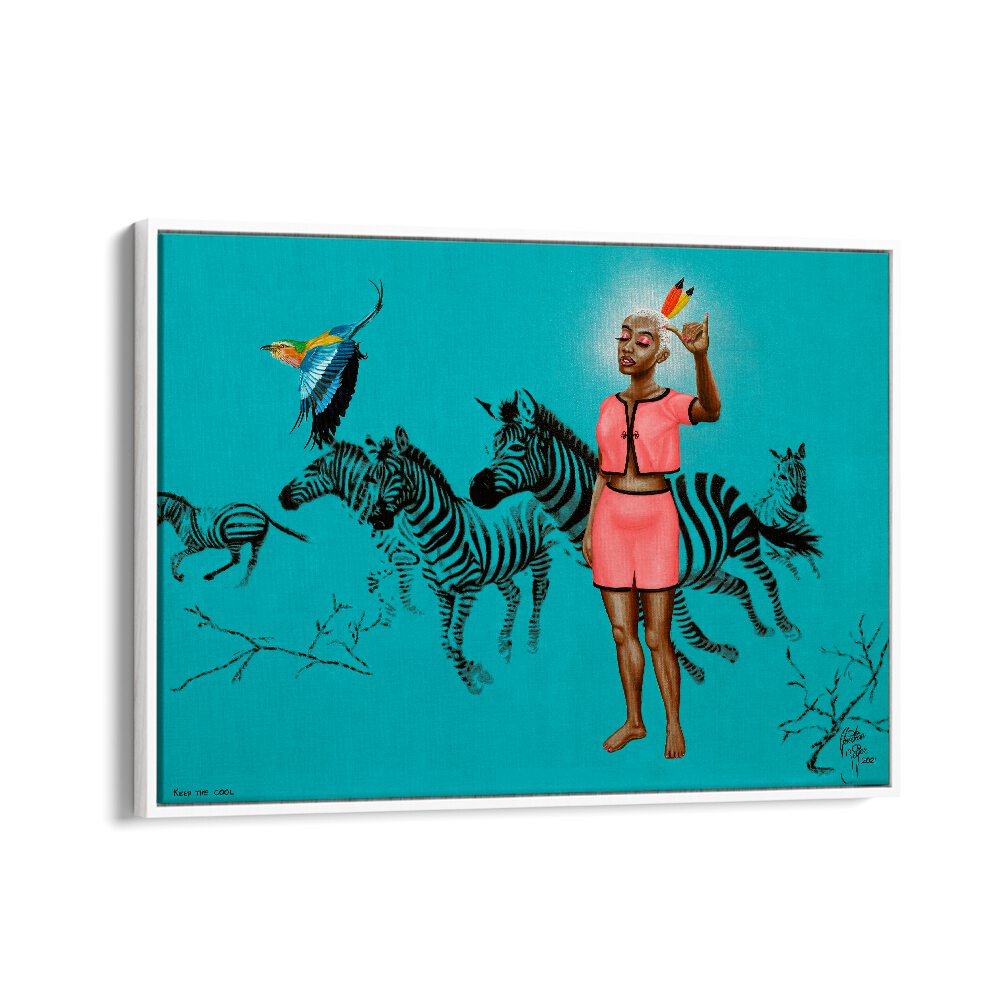 Keep The Cool By Christian Beijer African Artwork in White floater Frame  