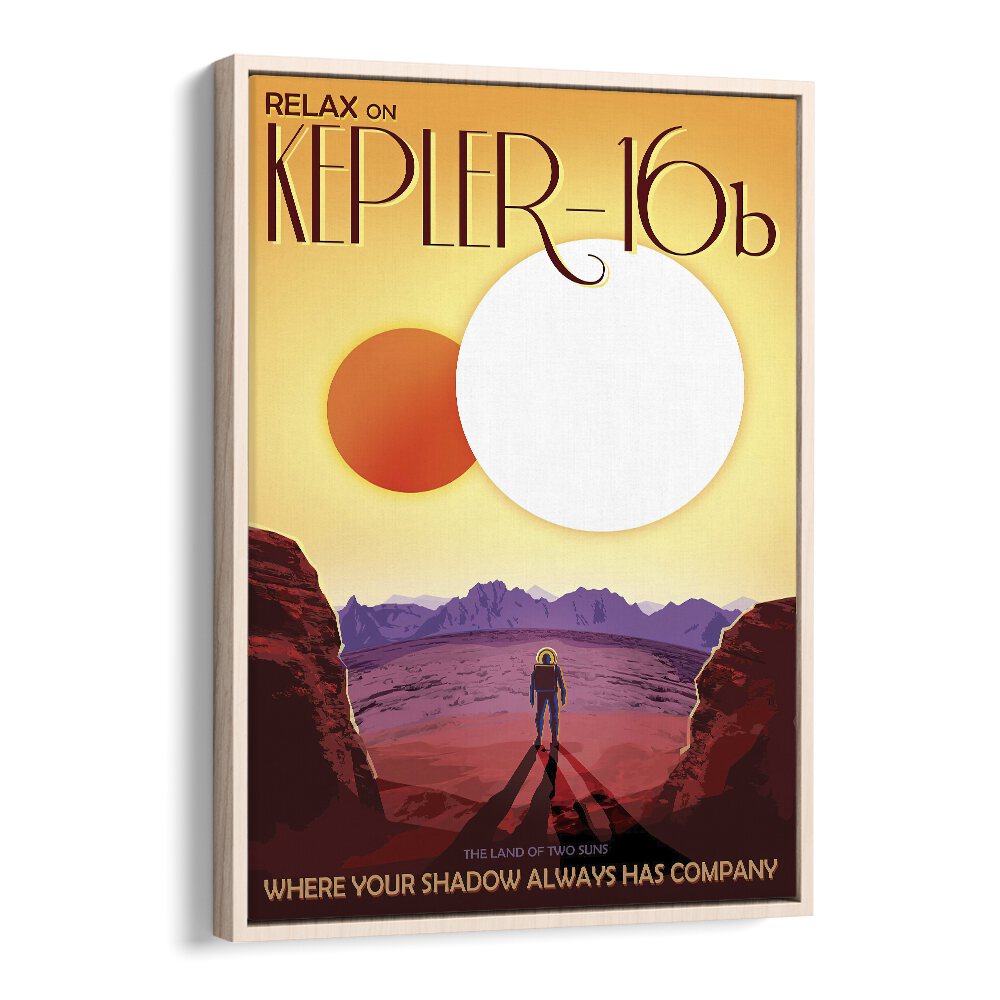 Kepler-16B Astronaut & Nasa Paintings, Space Art Prints Artwork in Oak Wood Floater Frame
