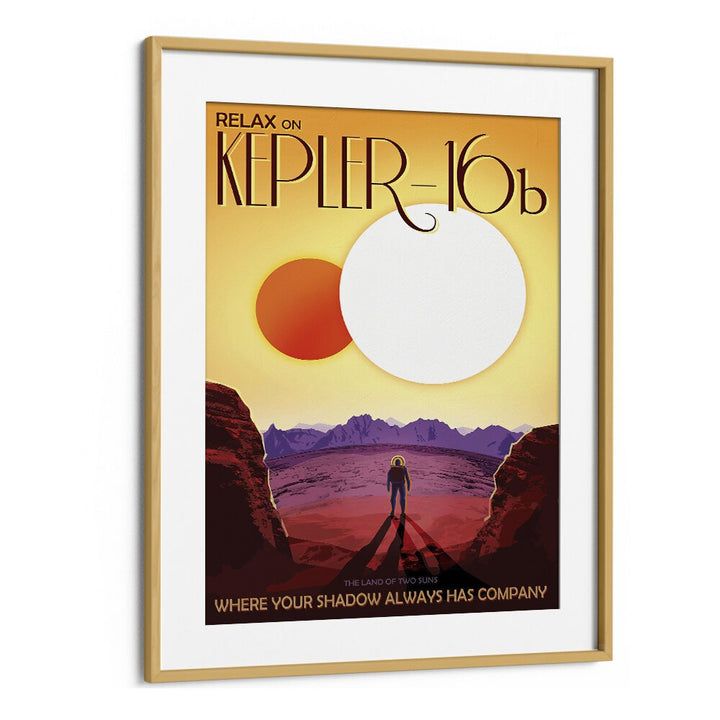 Kepler-16B Astronaut & Nasa Paintings, Space Art Prints Artwork in Oak Wood Frame With Mount
