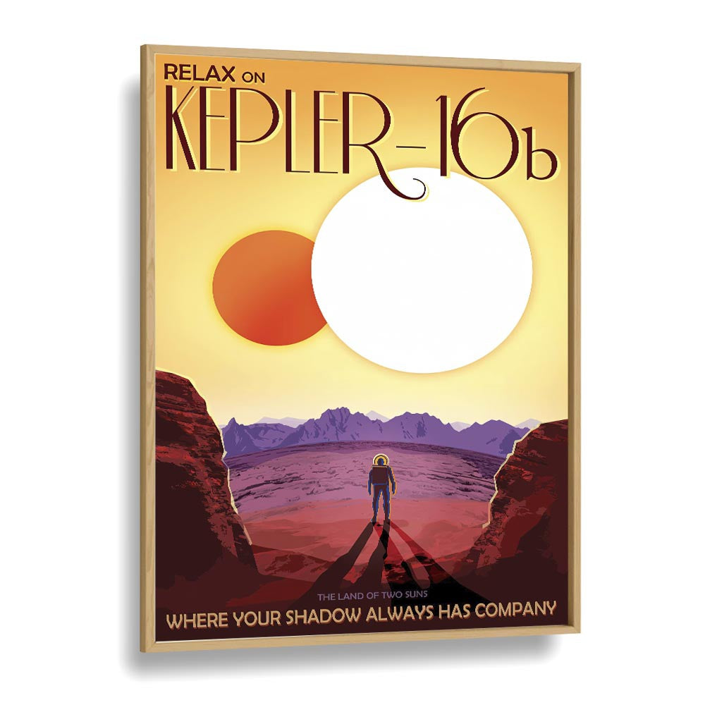 Kepler-16B Astronaut & Nasa Paintings, Space Art Prints Artwork in Oak Wood Plain Frame
