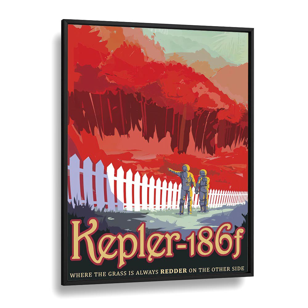 Kepler-186F Astronaut & Nasa Paintings, Space Art Prints Artwork in Black Plain Frame
