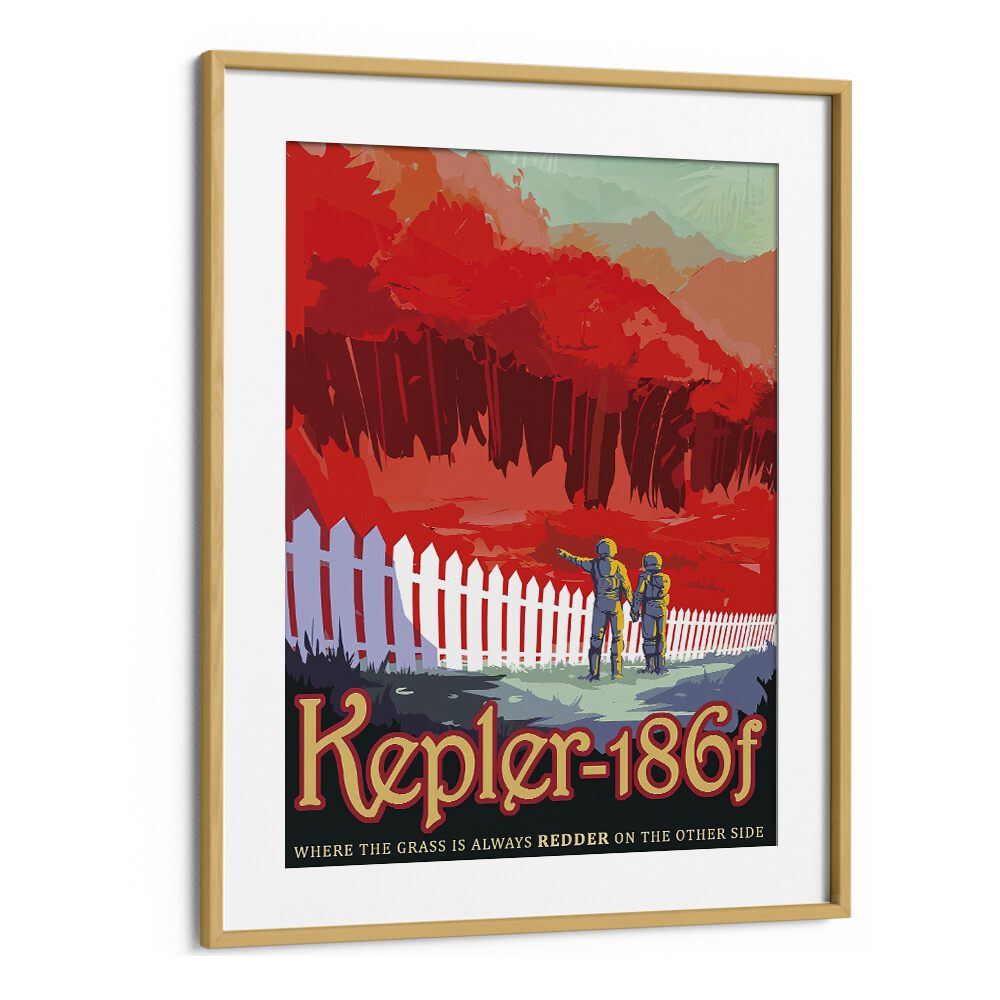 Kepler-186F Astronaut & Nasa Paintings, Space Art Prints Artwork in Oak Wood Frame With Mount
