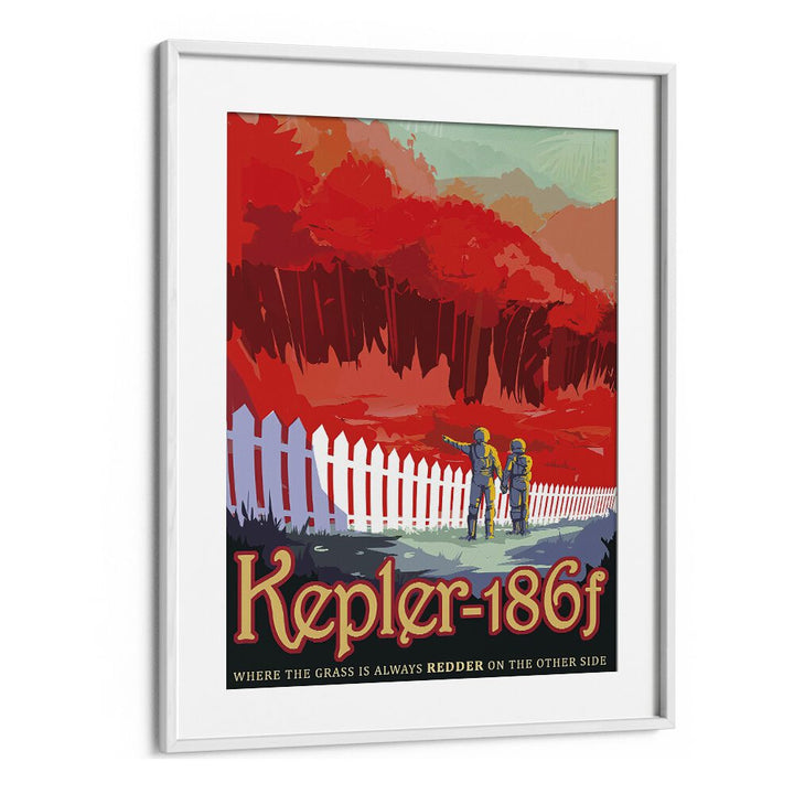 Kepler-186F Astronaut & Nasa Paintings, Space Art Prints Artwork in White Frame With Mount
