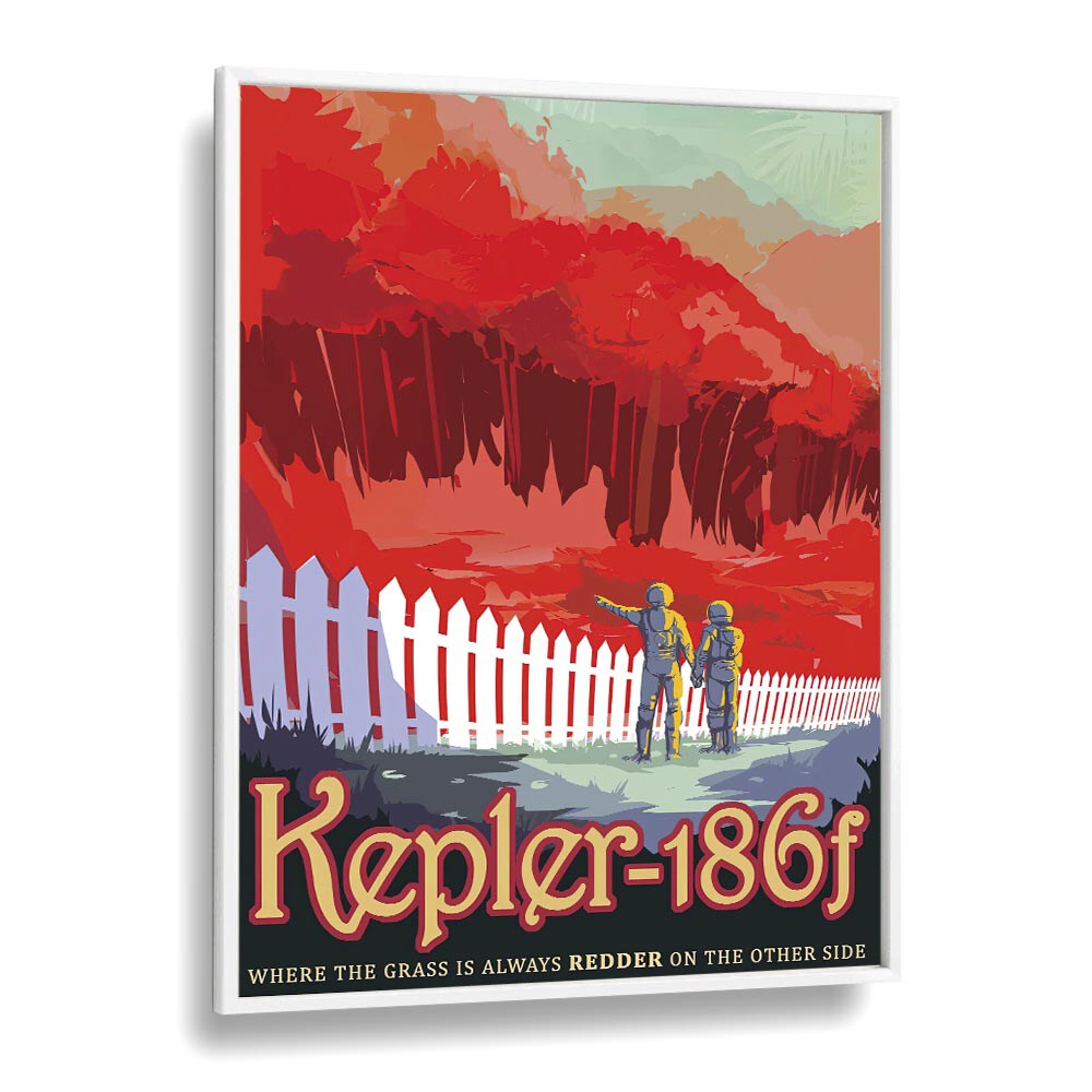 Kepler-186F Astronaut & Nasa Paintings, Space Art Prints Artwork in White Plain Frame
