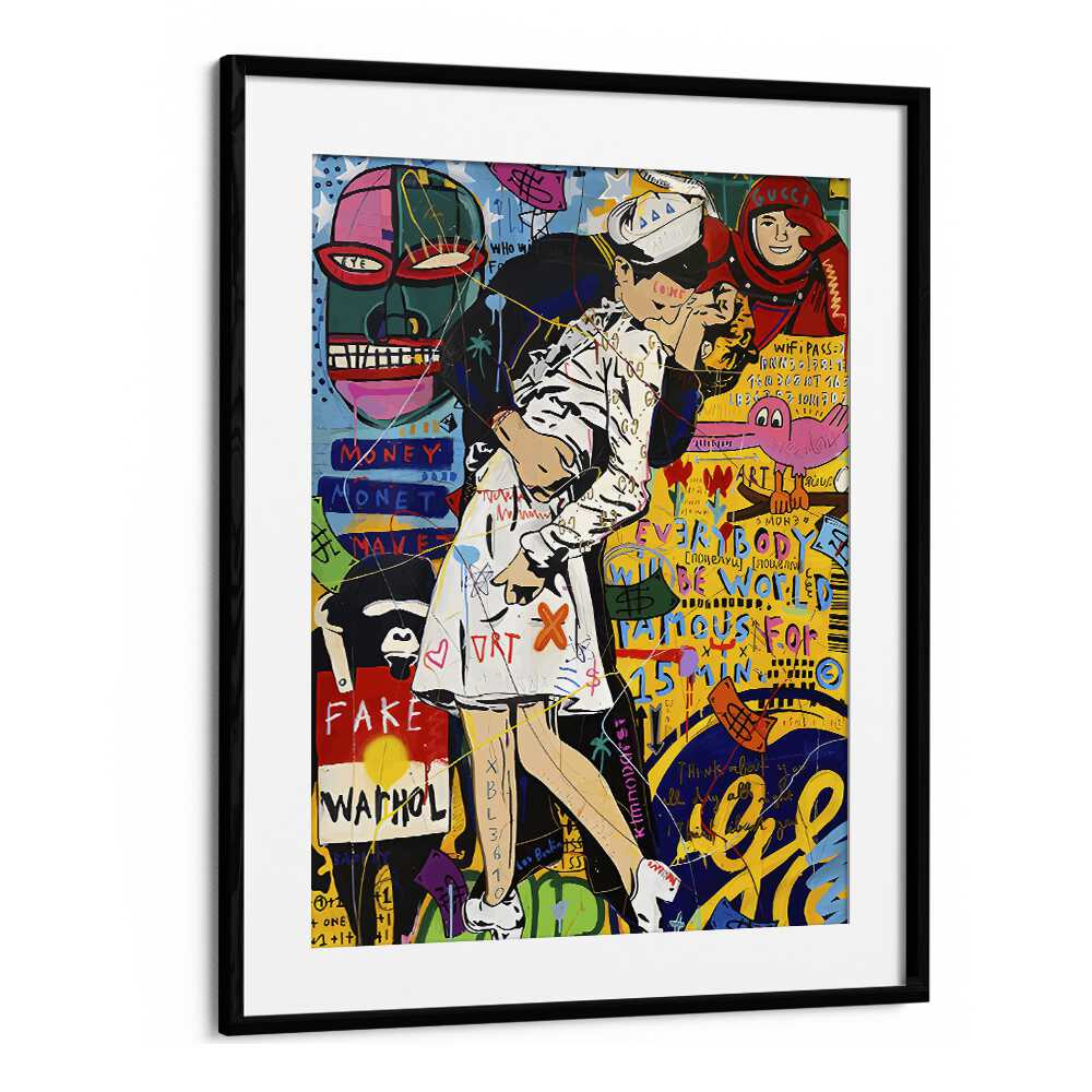 Kissing Warhol Pop Artwork in Black Frame With Mount