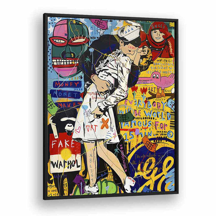 Kissing Warhol Pop Artwork in Black Plain Frame