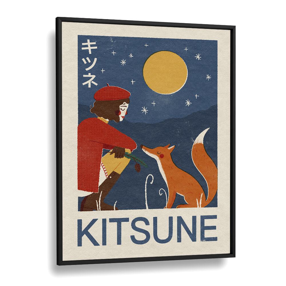 Kitsune Fox By Julia Leister Japanese Art Artwork in Black Plain Frame
