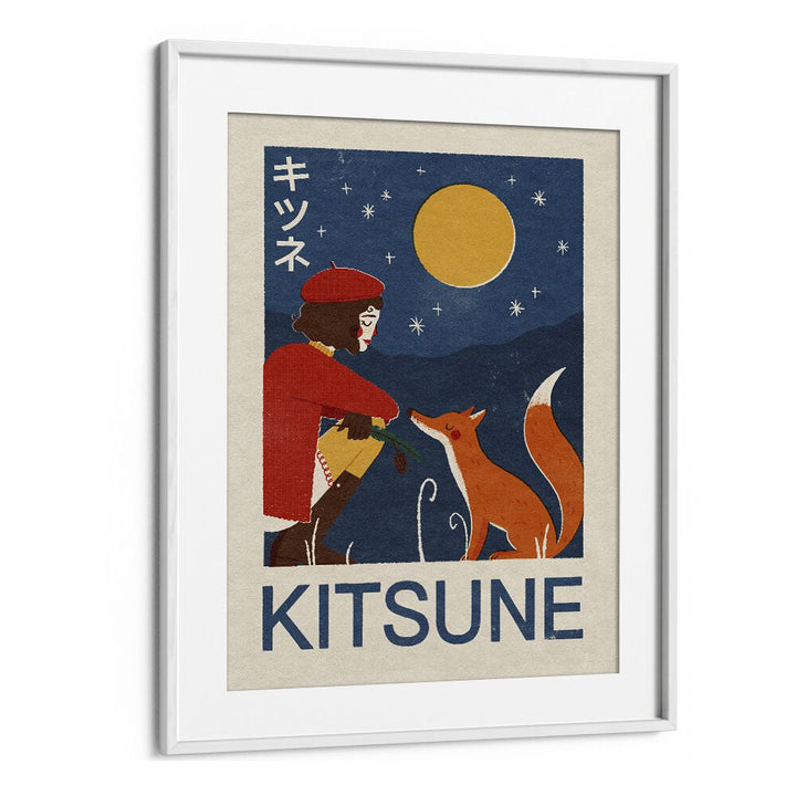 Kitsune Fox By Julia Leister Japanese Art Artwork in White Frame With Mount
