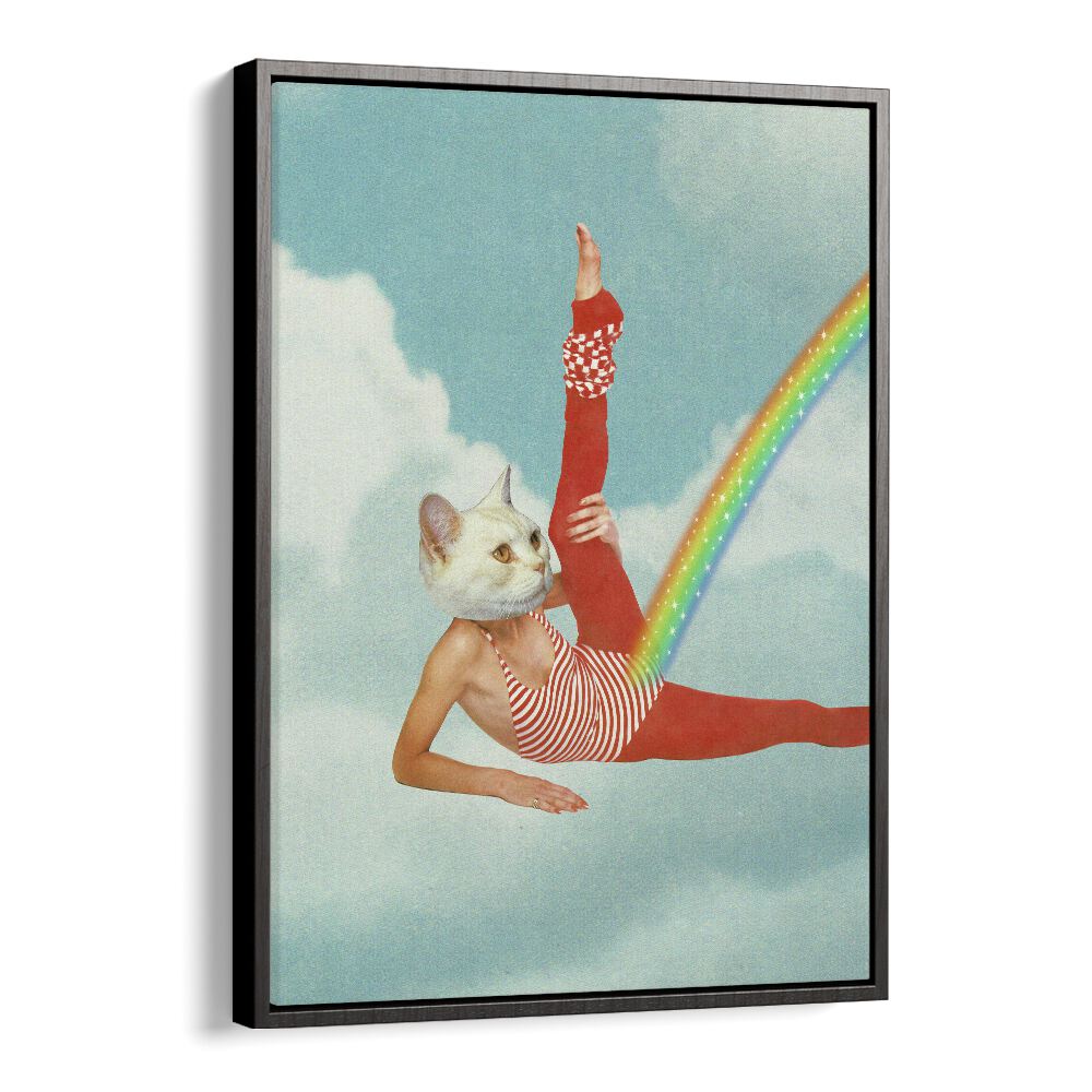 Kitty Cats Rainbow Surreal Art Artwork in Black Floater Frame
