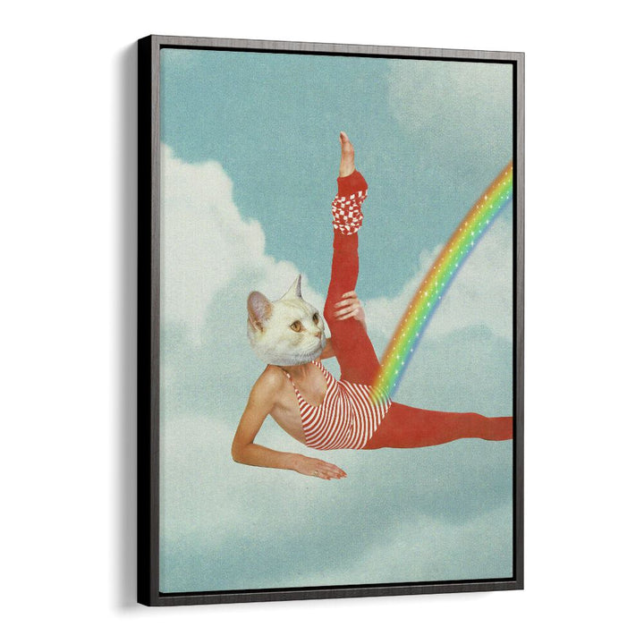 Kitty Cats Rainbow Surreal Art Artwork in Black Floater Frame
