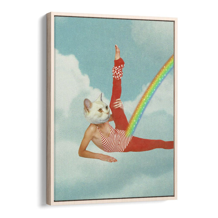 Kitty Cats Rainbow Surreal Art Artwork in Oak Wood Floater Frame
