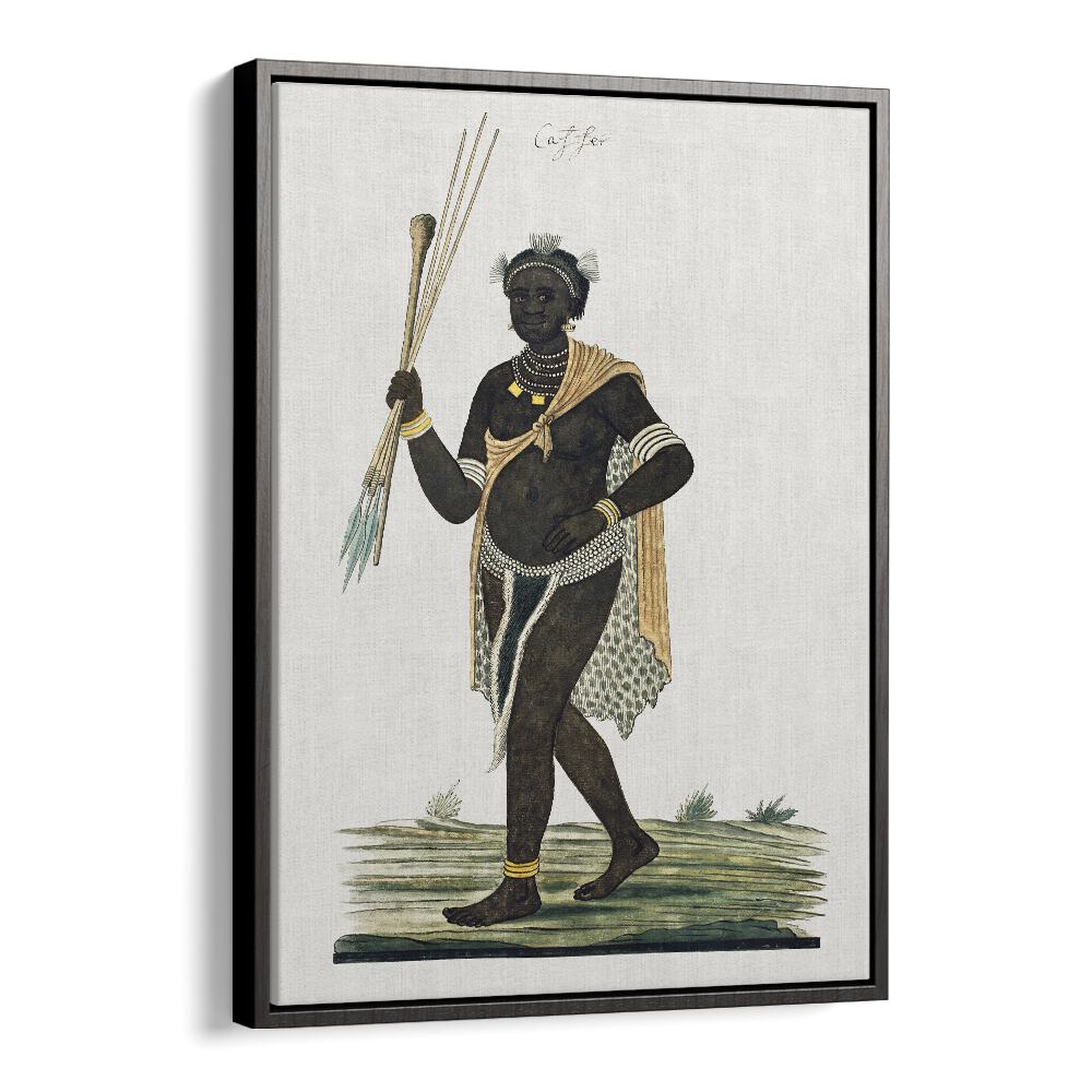 Knobkerrie African Art Artwork in Black Floater Frame