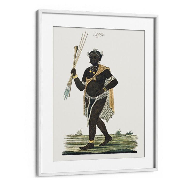 Knobkerrie African Art Artwork in White Frame With Mount