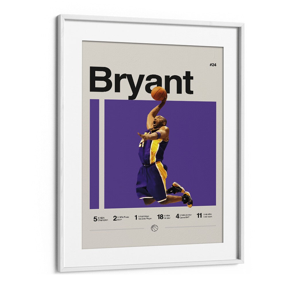 Kobe bryant Sports Art Artwork in White Frame With Mount