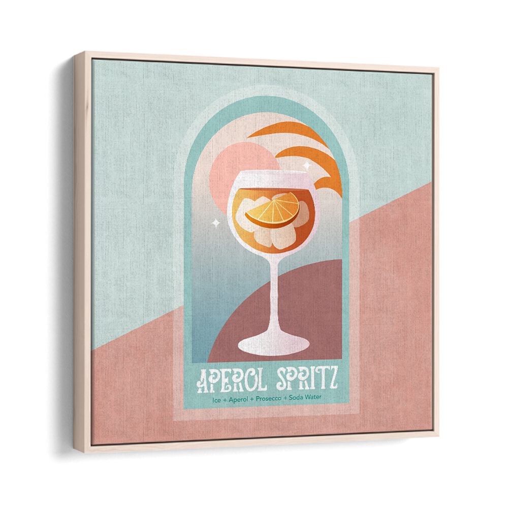 Kokteyl Aperol Spritz Bar & Cafe Artwork in Oak Wood Floater Frame