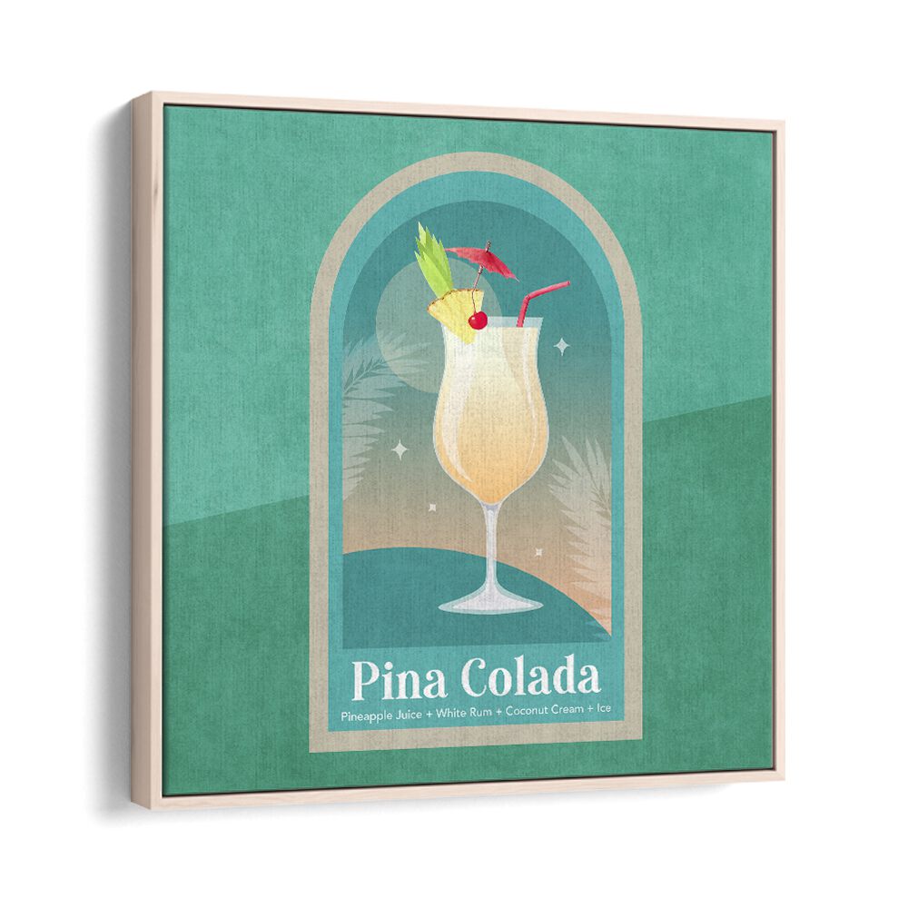 Kokteyl Pina Colada Bar & Cafe Artwork in Oak Wood Floater Frame