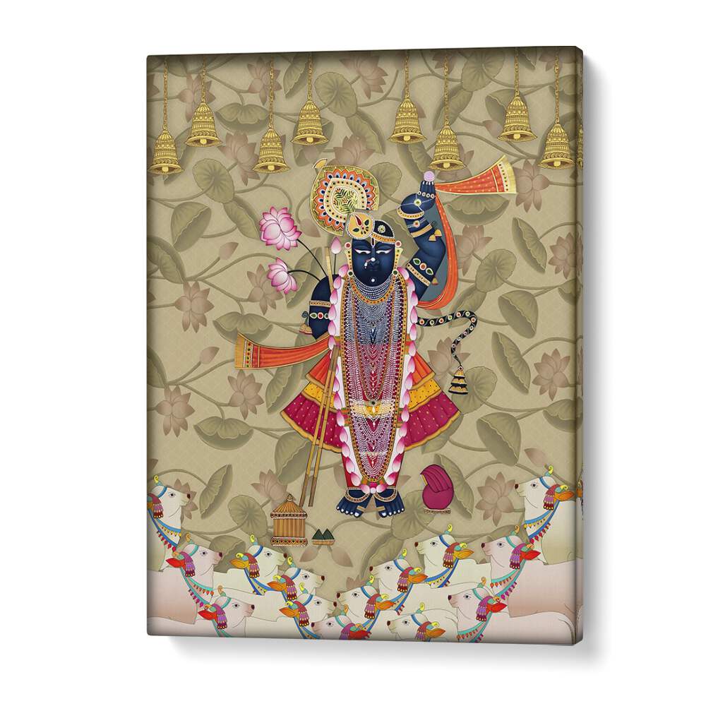 Krishna's Love Shrinathji's Embrace Indian art painting Artwork in Gallery Wrap