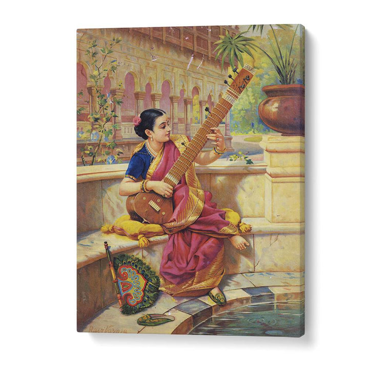 Kadambari Playing Sitar By Raja Ravi Varma Indian Paintings in Gallery Wrap