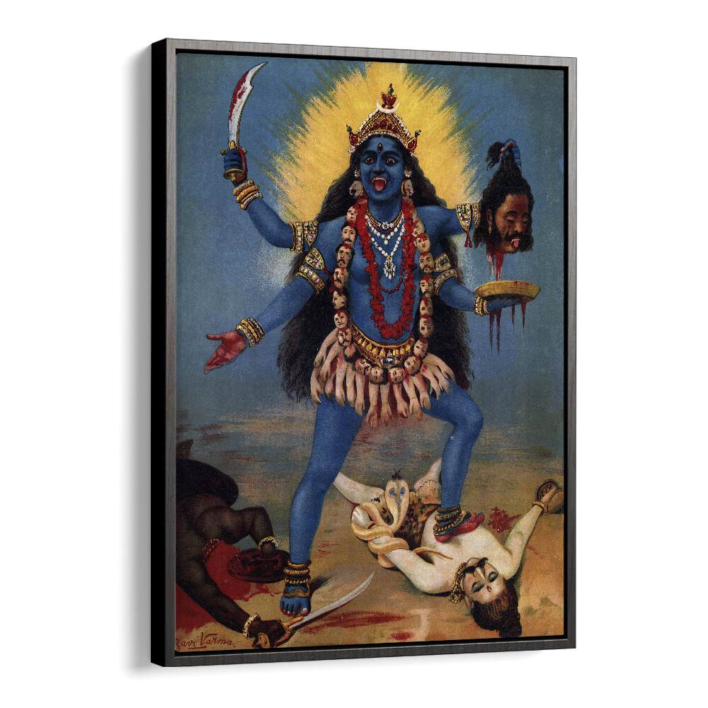 Kali By Raja Ravi Varma Indian Paintings in Black Floater Frame