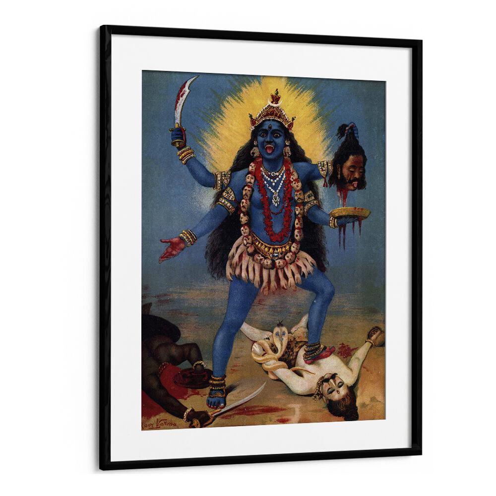 Kali By Raja Ravi Varma Indian Paintings in Black Frame With Mount