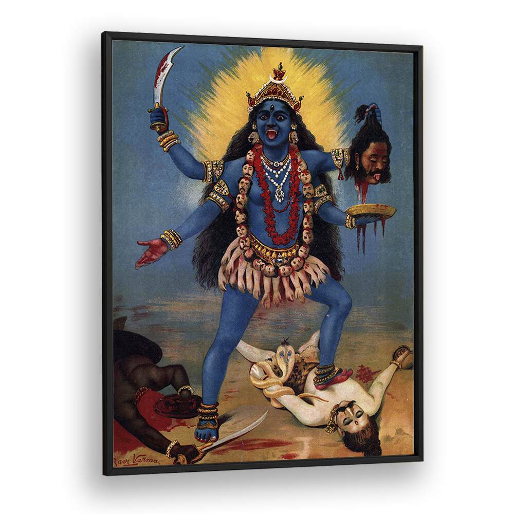 Kali By Raja Ravi Varma Indian Paintings in Black Plain Frame