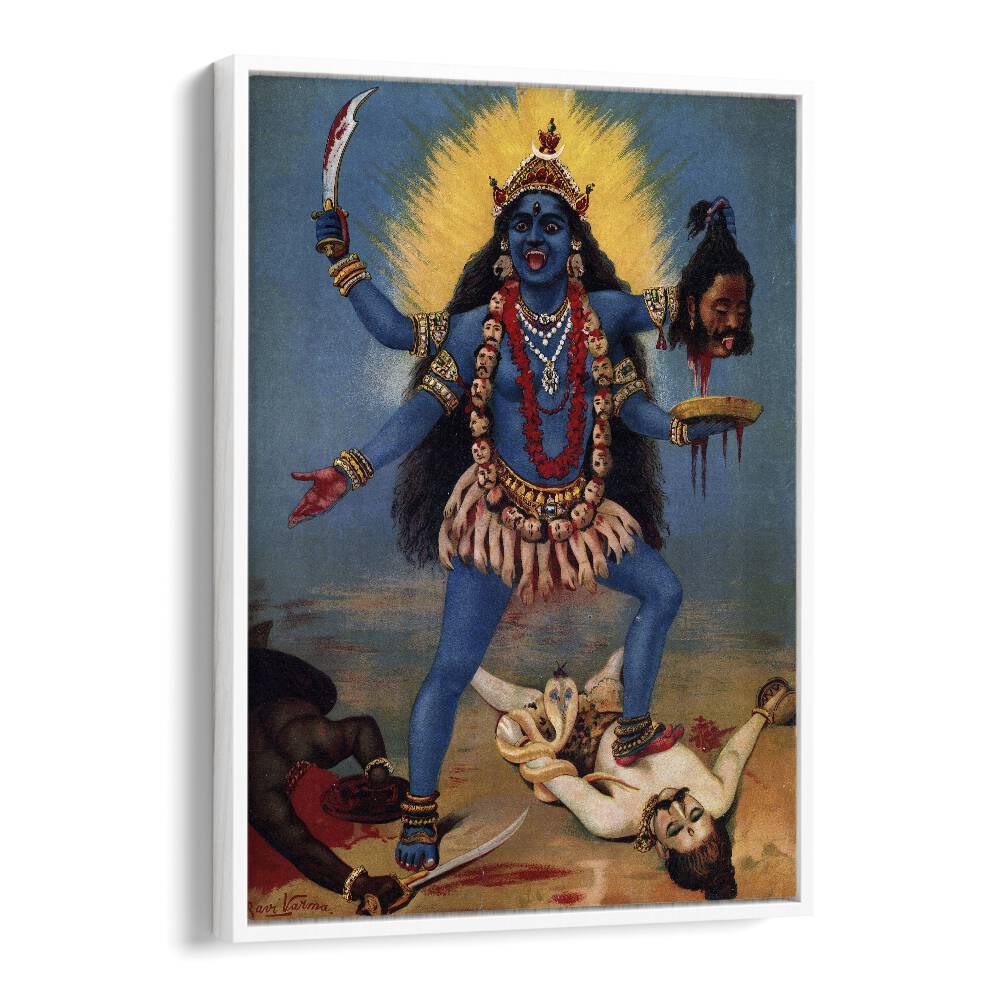 Kali By Raja Ravi Varma Indian Paintings in White Floater Frame