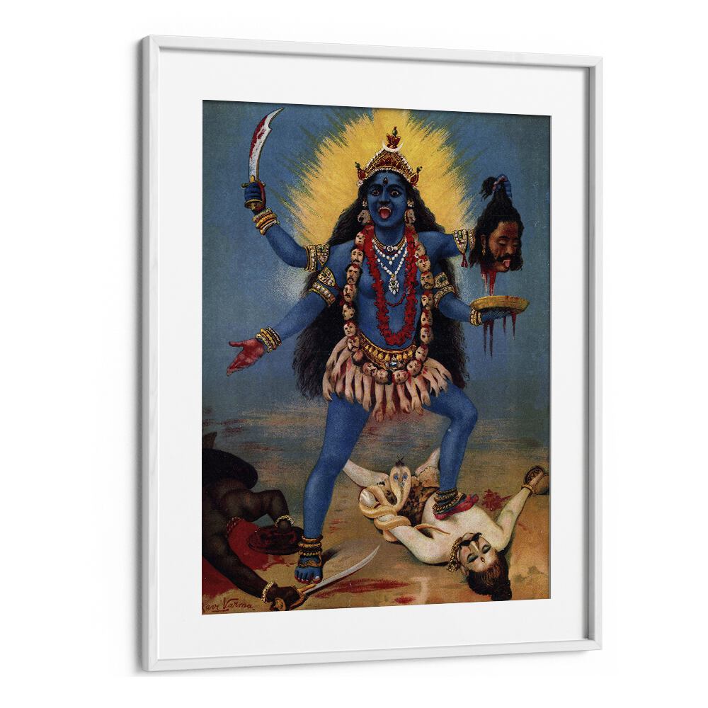 Kali By Raja Ravi Varma Indian Paintings in White Frame With Mount