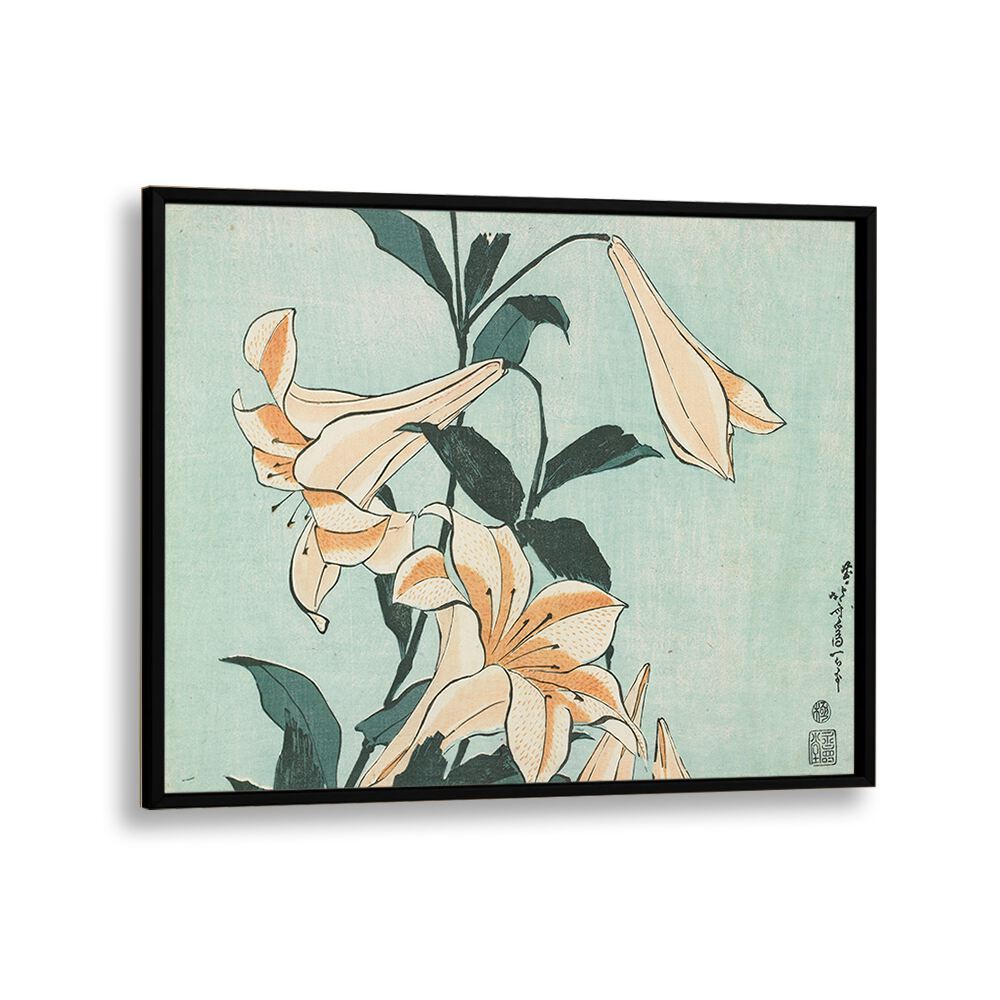 Katsushika Hokusai’s - Lilies 1833–1834 By Katsushika Hokusai Japanese Paintings in Black Plain Frame