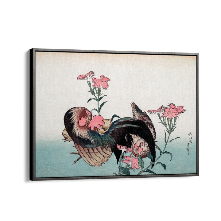 Katsushika Hokusai’s Cock And Flower 1760–1849 By Katsushika Hokusai Japanese Paintings in Black Floater Frame