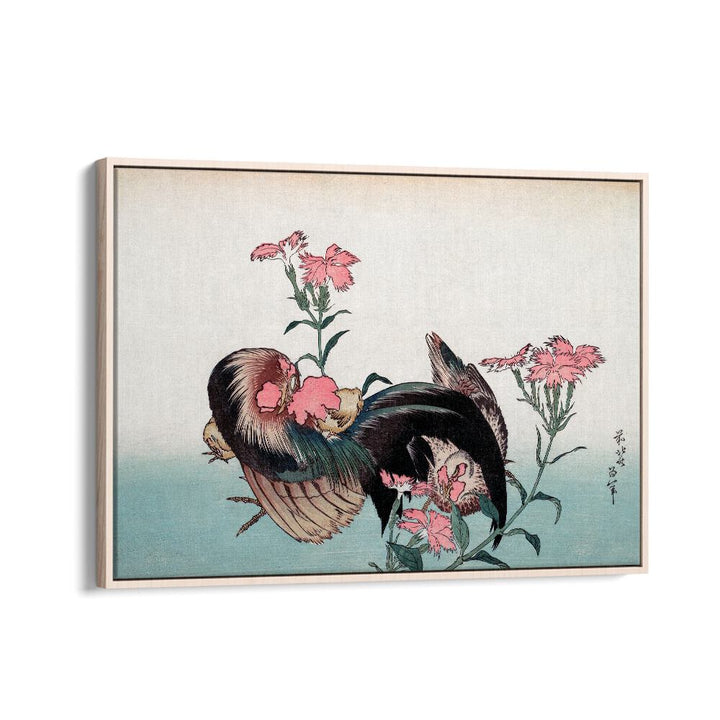 Katsushika Hokusai’s Cock And Flower 1760–1849 By Katsushika Hokusai Japanese Paintings in Oak Wood Floater Frame