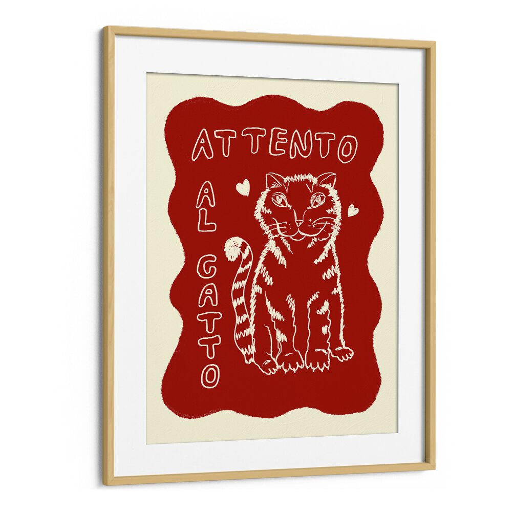 Katze Up Vita by Studio Dolci Kitchen Art Prints in Oak Wood Frame With Mount