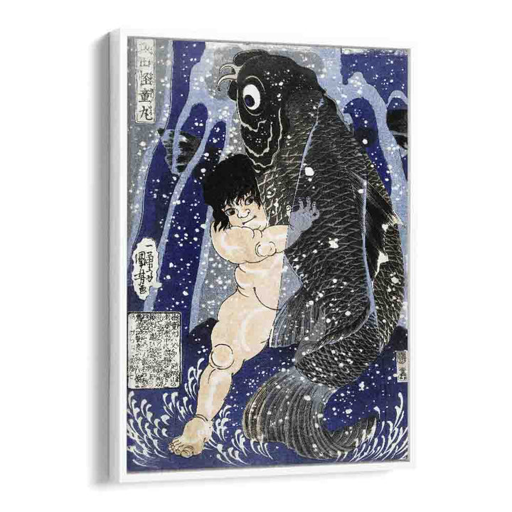Kintaro Worstelend Met Karper 1834-1838 By Utagawa Kuniyoshi Japanese Paintings in White Floater Frame
