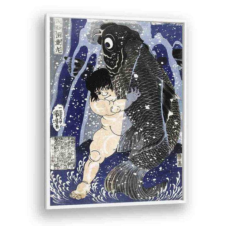 Kintaro Worstelend Met Karper 1834-1838 By Utagawa Kuniyoshi Japanese Paintings in White Plain Frame