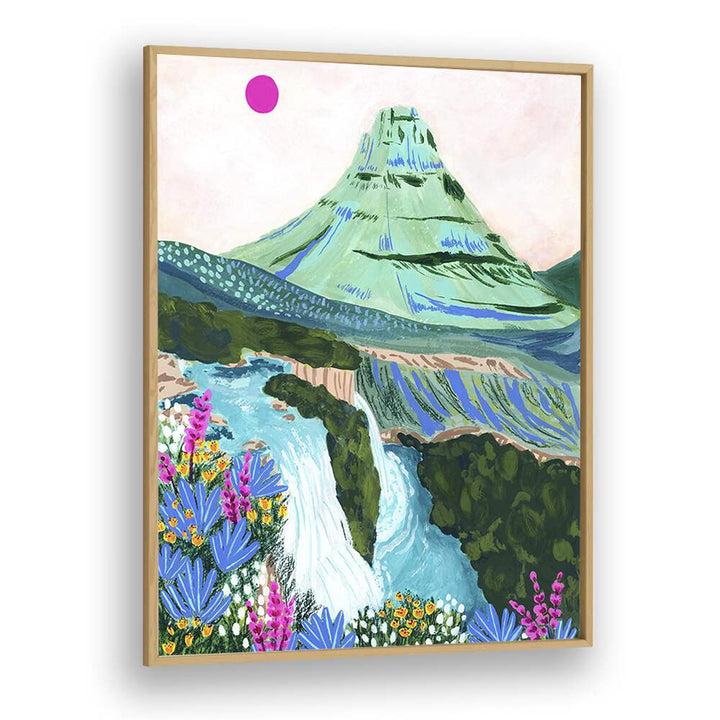 Kirkjufell By Sarah Gesek Landscape Art Prints in Oak Wood Plain Frame