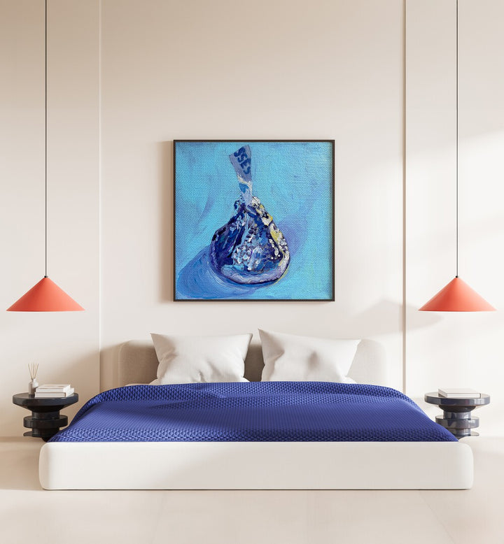 Kiss By Key And Sea Creative Art Print in Black Plain Frame on a white wall for bed room