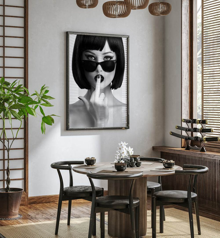 Kiss This I by David Drake Fine Art Photography Fashion Photography in Black Plain Frameplaced on a wall behind a dining table and beside a window for dining area