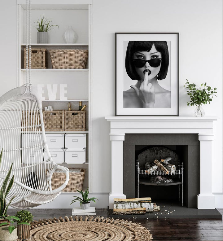 Kiss This I by David Drake Fine Art Photography Fashion Photography in Black Frame With Mount placed above a hearth beside a flower pot