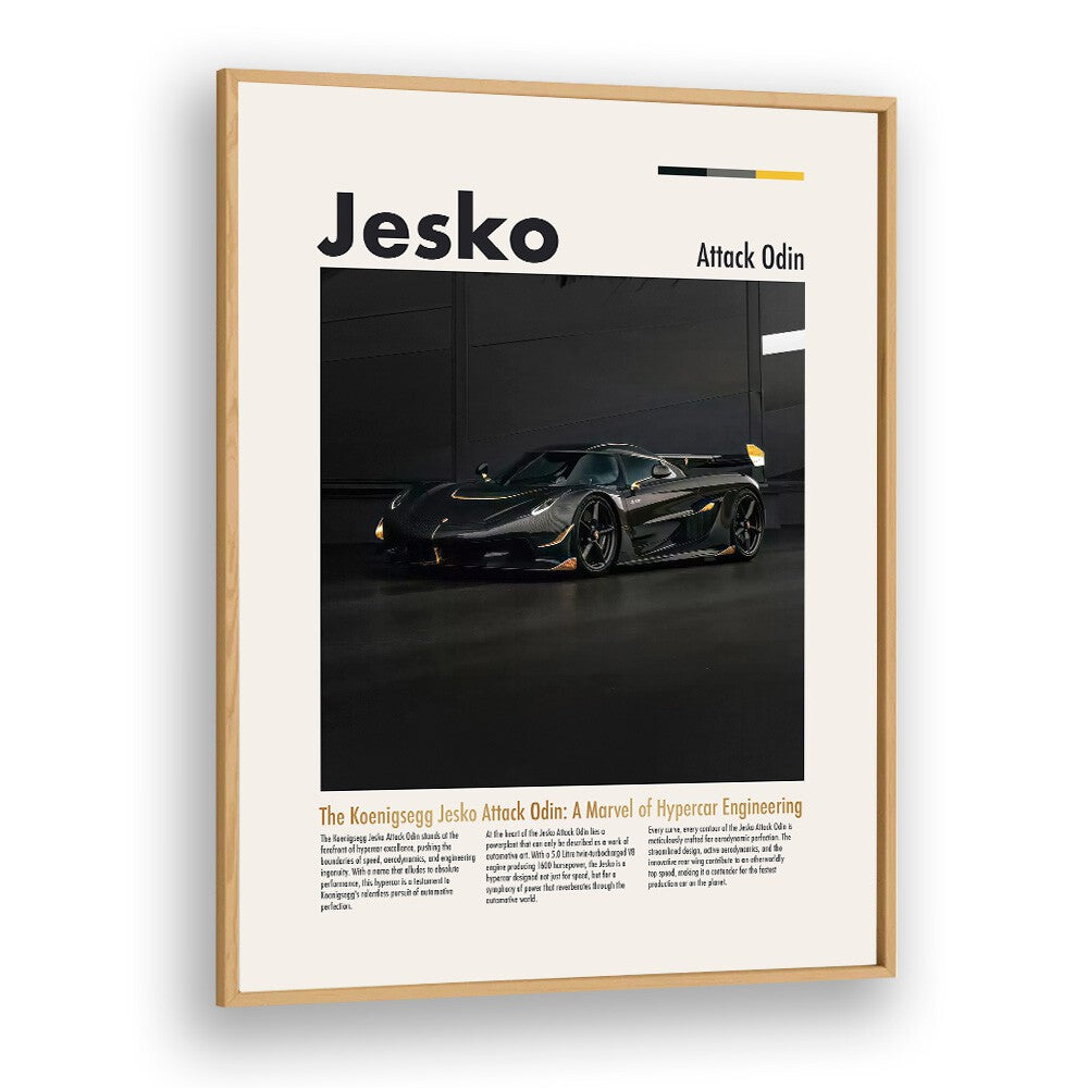 Koenigsegg Jesko Attack Odin Car Posters Automotive Wall Art Prints in Oak Wood Plain Frame