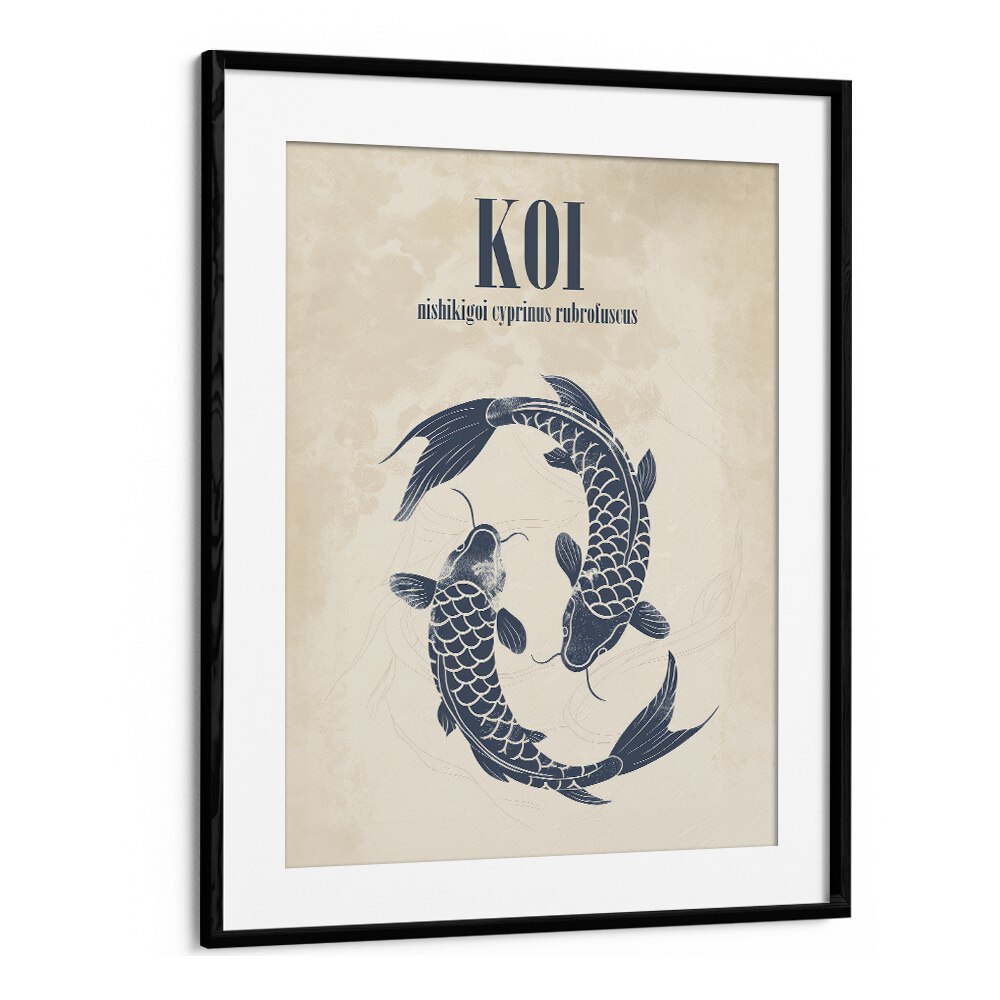 Koi Beach Prints Coastal Wall Art in Black Frame With Mount