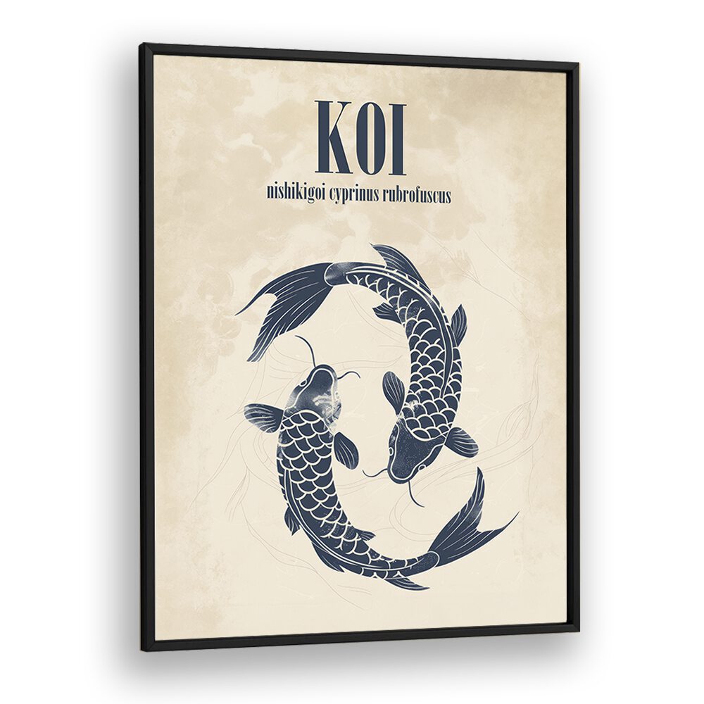 Koi Beach Prints Coastal Wall Art in Black Plain Frame