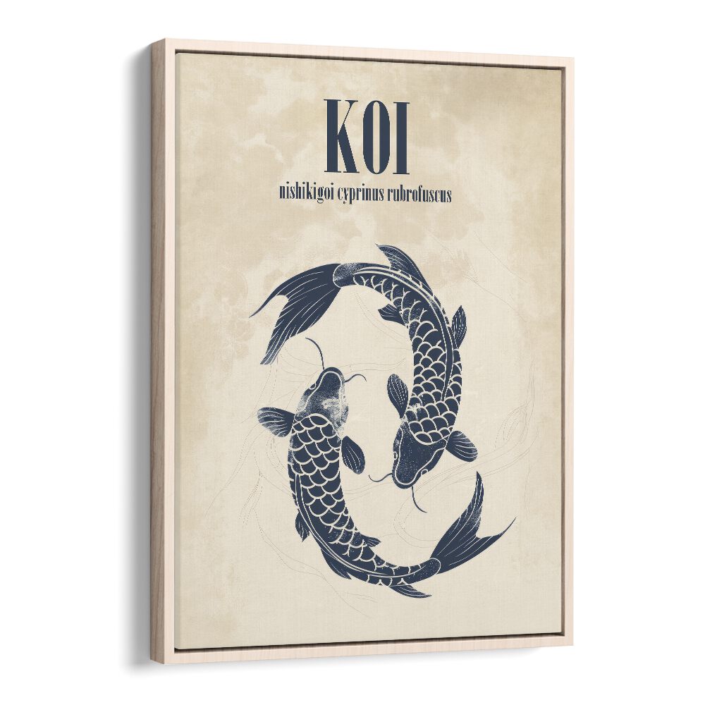 Koi Beach Prints Coastal Wall Art in Oak Wood Floater Frame