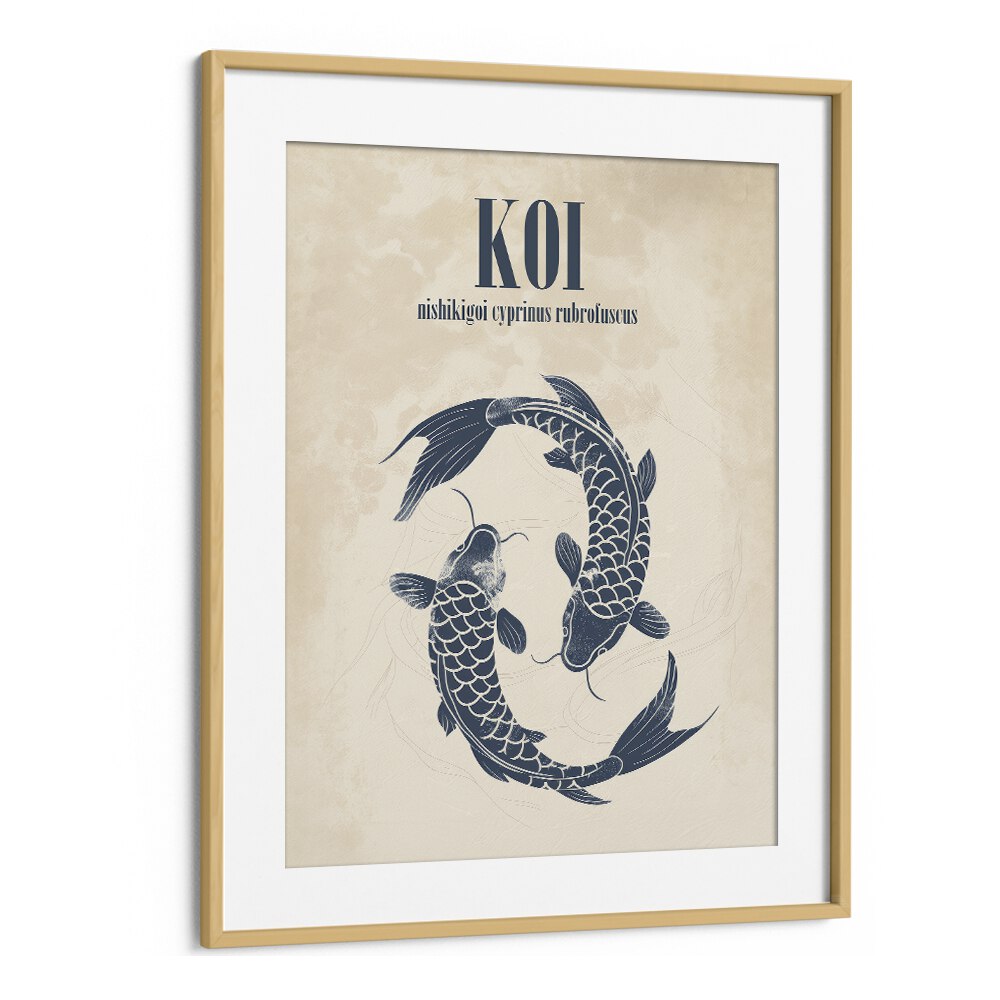 Koi Beach Prints Coastal Wall Art in Oak Wood Frame With Mount