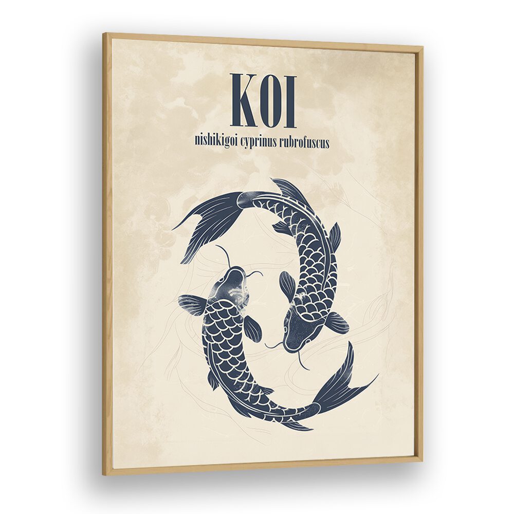 Koi Beach Prints Coastal Wall Art in Oak Wood Plain Frame