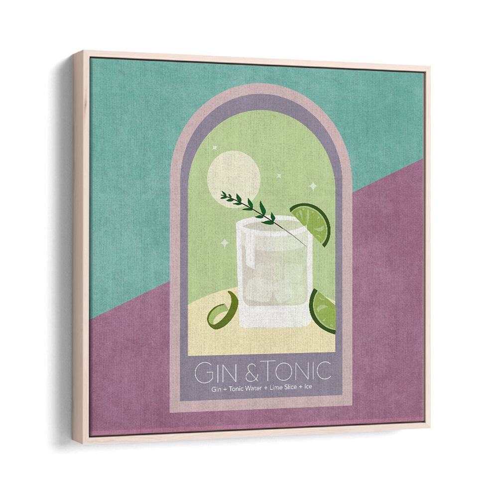 Kokteyl Gin Tonic By Emel Tunaboylu Bar Posters Bar Art Prints in Oak Wood Floater Frame