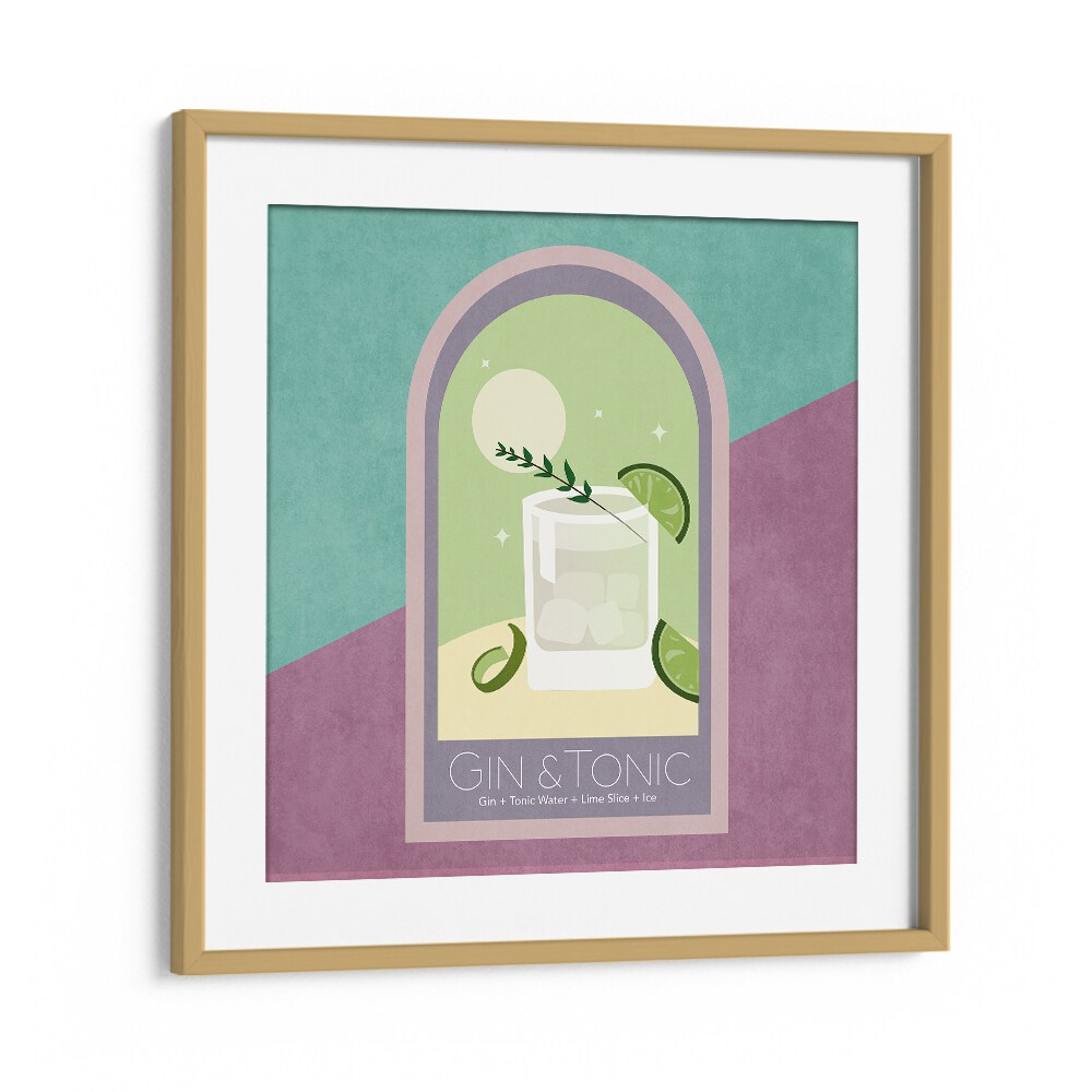 Kokteyl Gin Tonic By Emel Tunaboylu Bar Posters Bar Art Prints in Oak Wood Frame With Mount