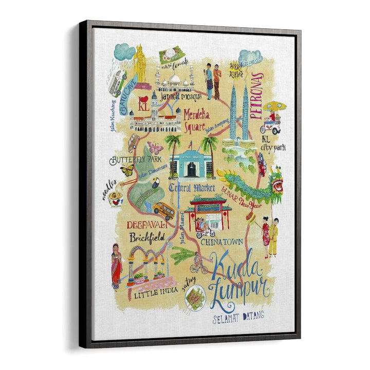 Kuala Lumpur By Caroline Bonne Muller Travel Poster in Black Floater Frame